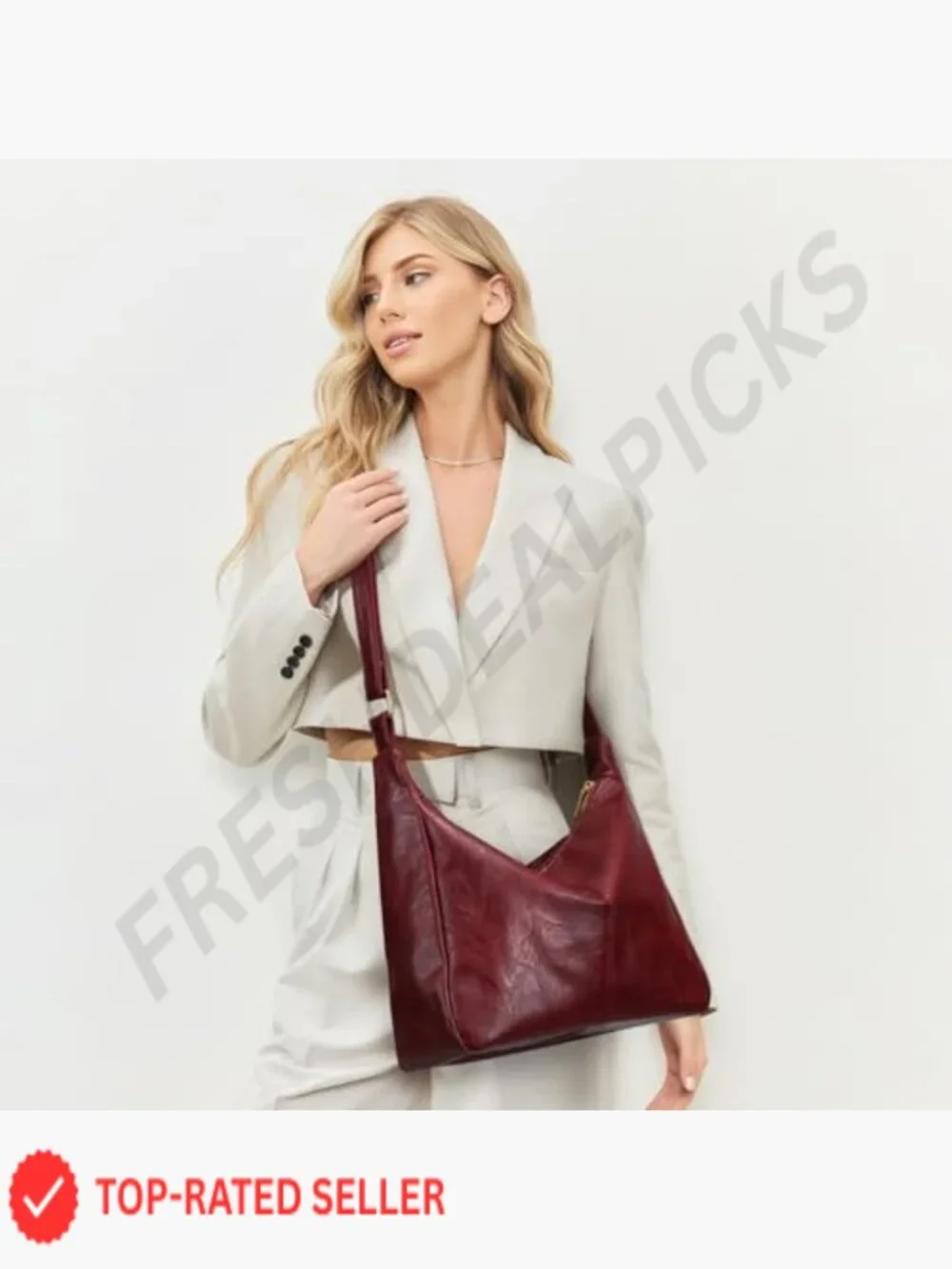 Vegan Leather Hobo Bag Slouchy Crossbody Shoulder Bag for Women Zip Closure